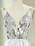 Robe de soirée longue et mirobolante en ligne A avec paillettes d'or