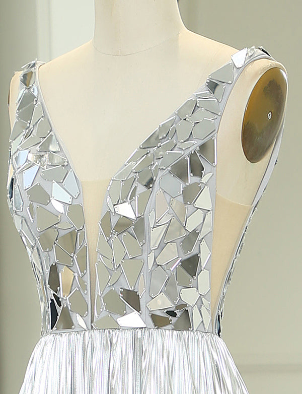 Robe de soirée longue et mirobolante en ligne A avec paillettes d'or