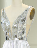 Robe de soirée longue et mirobolante en ligne A avec paillettes d'or