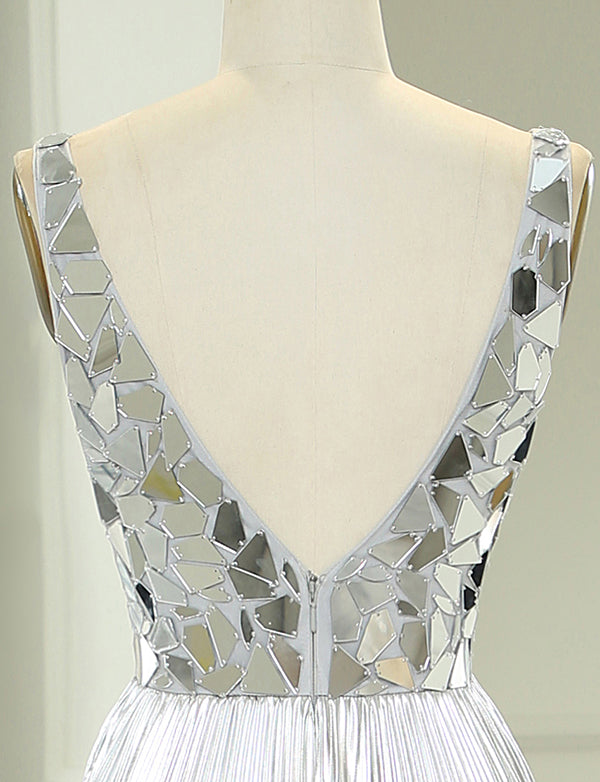 Robe de soirée longue et mirobolante en ligne A avec paillettes d'or