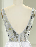 Robe de soirée longue et mirobolante en ligne A avec paillettes d'or