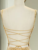Robe de soirée à bretelles spaghetti avec fente