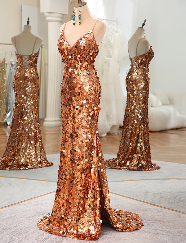 Dressself Robe longue de bal de fin d'année en or rose avec