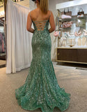 Robe de bal longue sirène verte scintillante avec fente