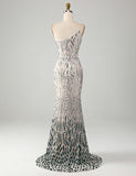 Robe de soirée longue et asymétrique en paillettes vert foncé