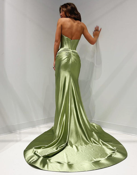 Robe de bal corsetée bleue sirène étincelante avec fente