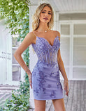Robe de soirée à corset étincelante pourpre avec appliques