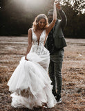 Robe de mariée en tulle, dos en V, ligne A