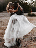 Robe de mariée en tulle, dos en V, ligne A