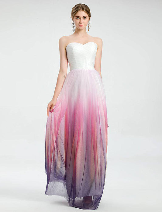 Robe de mariage longue en tulle rose ombré