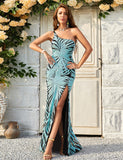 Robe De Bal De Fin D'année Asymétrique En Paillettes Vertes Avec Fente