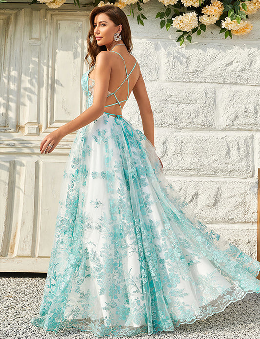 Robe De Bal De Fin D'année En Tulle à Bretelles Spaghetti Et Corset Vert