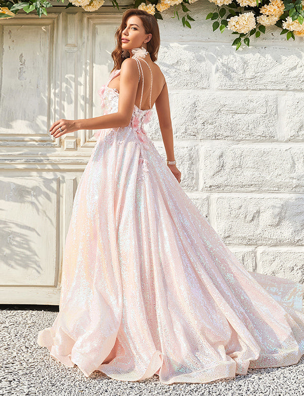 Robe De Bal Asymétrique à Appliques Blush Scintillantes