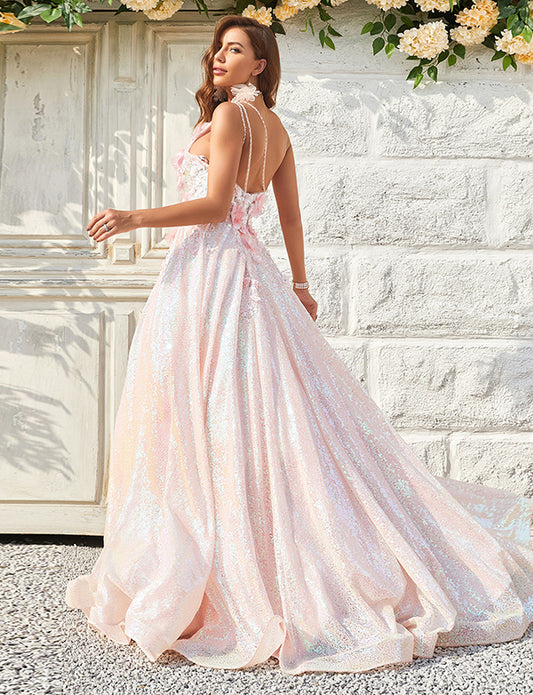 Robe De Bal Asymétrique à Appliques Blush Scintillantes