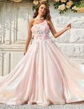 Robe De Bal Asymétrique à Appliques Blush Scintillantes