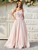 Robe De Bal Asymétrique à Appliques Blush Scintillantes