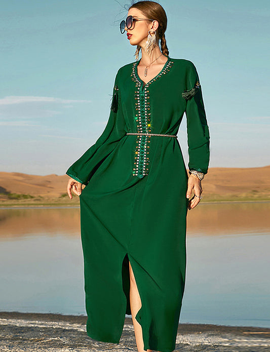 Caftan Abaya Vert à Strass