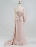 Robe de Soirée Brodée en Satin Rose Clair Sirène