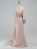 Robe de Soirée Brodée en Satin Rose Clair Sirène