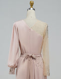Robe de Soirée Brodée en Satin Rose Clair Sirène