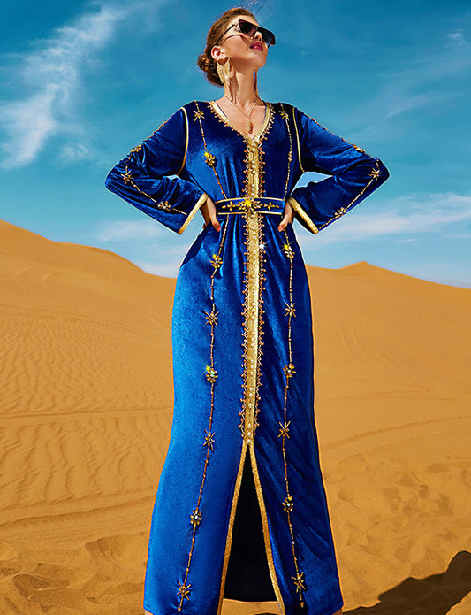 Caftan en Velours Bleu Royal à Strass