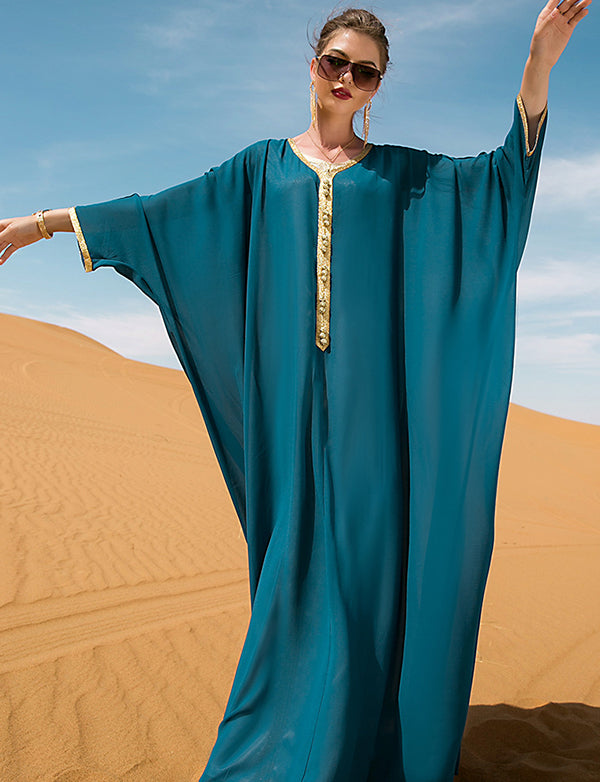 Robe Caftan Bleu Grande Taille