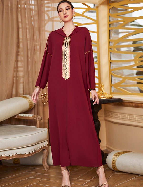 Dressself Robe Musulmane Djellaba Brodée Ramadan Eid Moubarak Abaya