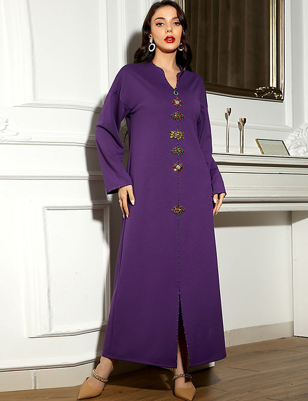 Robe Abaya Eid Mubarak à Col en V pour Femme