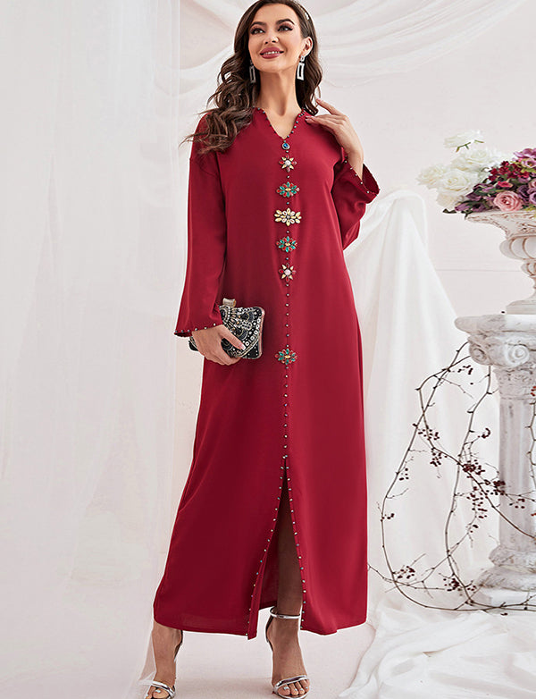 Robe Abaya Eid Mubarak à Col en V pour Femme