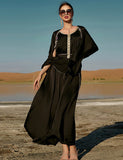 Robe Longue Cape Noire Perlée