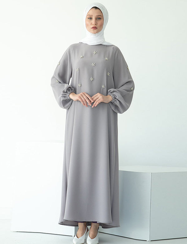 Robe Grande Taille à Manches Longues avec Perles