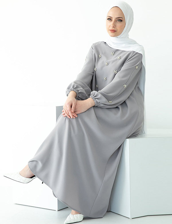 Robe Grande Taille à Manches Longues avec Perles
