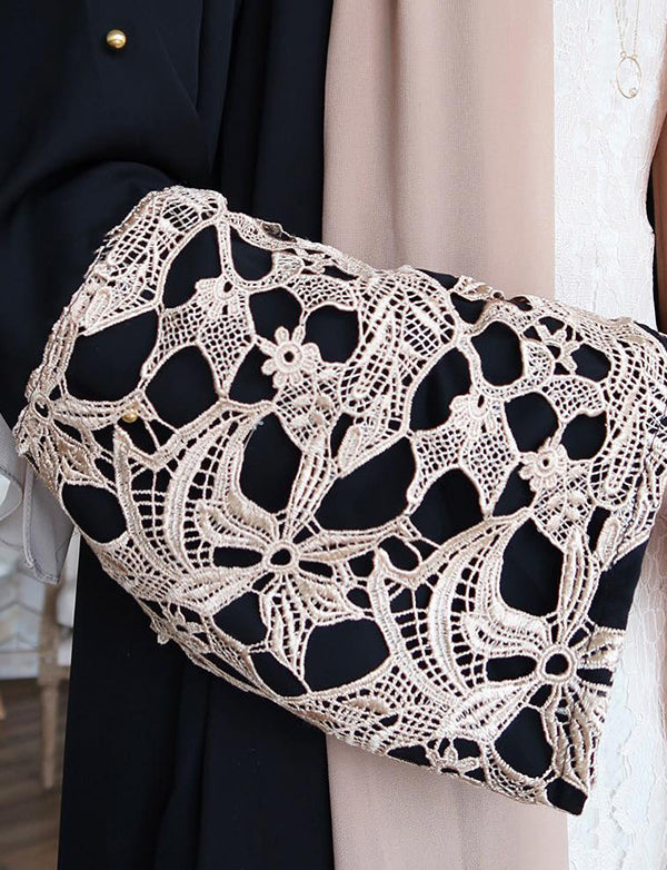 Robe Abaya pour femmes musulmanes Dentelle Dorée