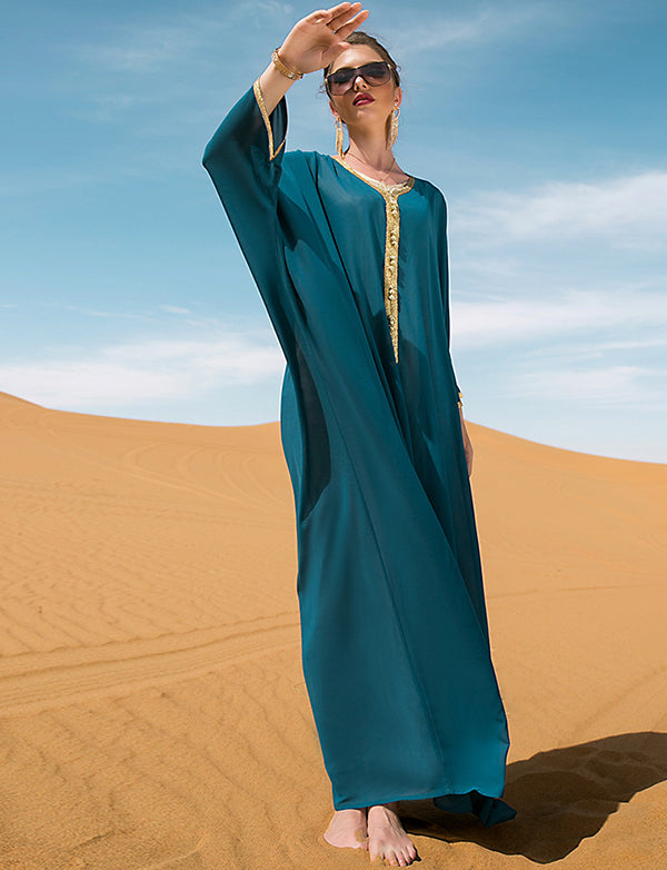 Robe Caftan Bleu Grande Taille