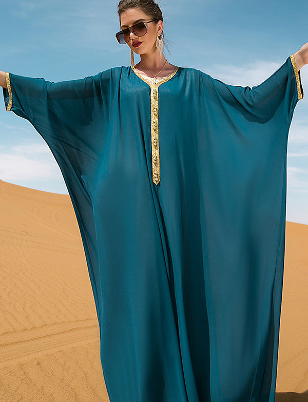 Robe Caftan Bleu Grande Taille