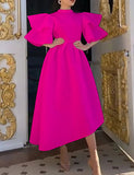 Robe de Cocktail Mi-longue à Manches Évasées pour Femme