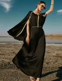 Robe Longue Cape Noire Perlée