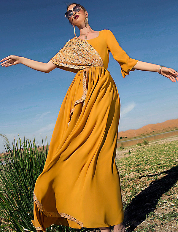 Robe Arabe à Paillettes Orange