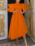 Robe de Cocktail Mi-longue à Manches Évasées pour Femme