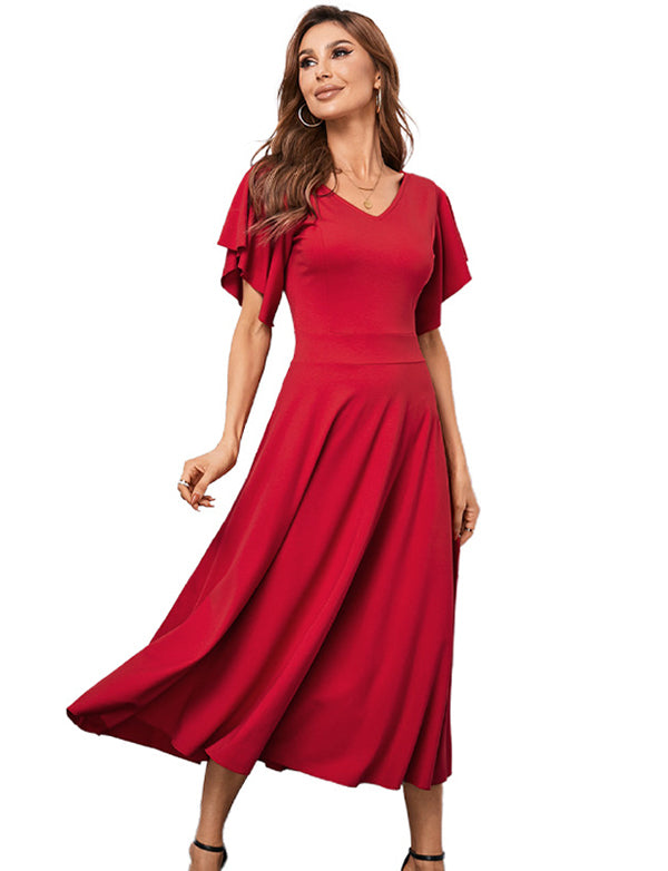 Robe de Cocktail Volantée à Manches Courtes