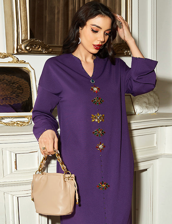 Robe Abaya Eid Mubarak à Col en V pour Femme