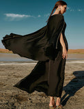 Robe Longue Cape Noire Perlée