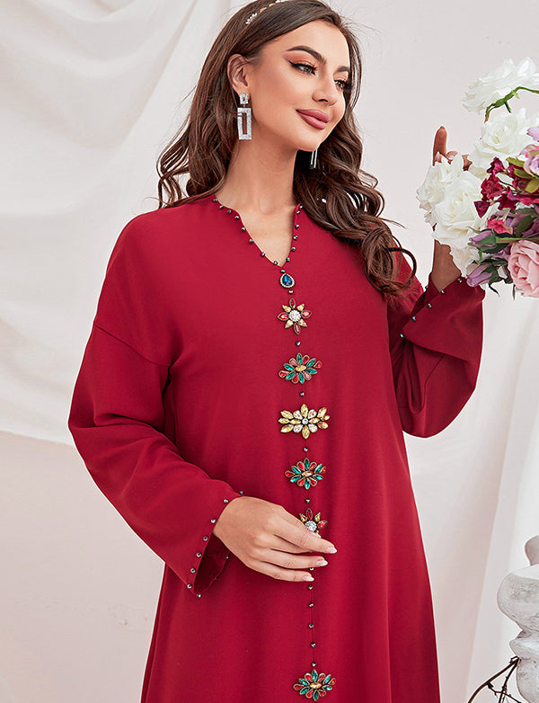 Robe Abaya Eid Mubarak à Col en V pour Femme