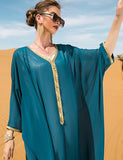 Robe Caftan Bleu Grande Taille