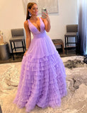 Robe de Soirée Longue en Tulle à Col en V Orange