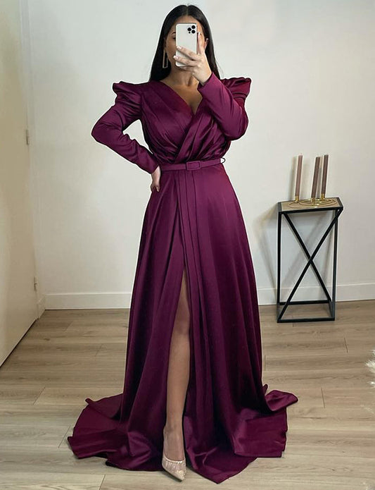 Robe de Soirée Formelle Violette à Manches Longues