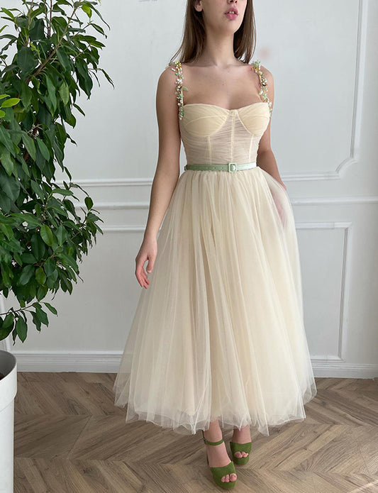 Robe de Soirée Simple Abricot avec Perles