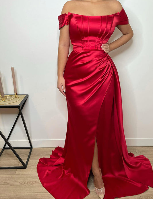 Robe de Soirée Sirène Rouge à Épaules Dénudées