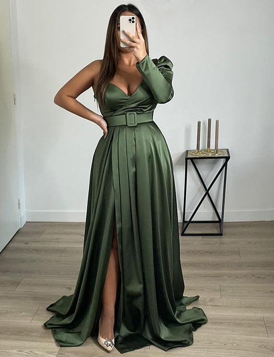 Robe de Soirée Vert Foncé à Une Épaule