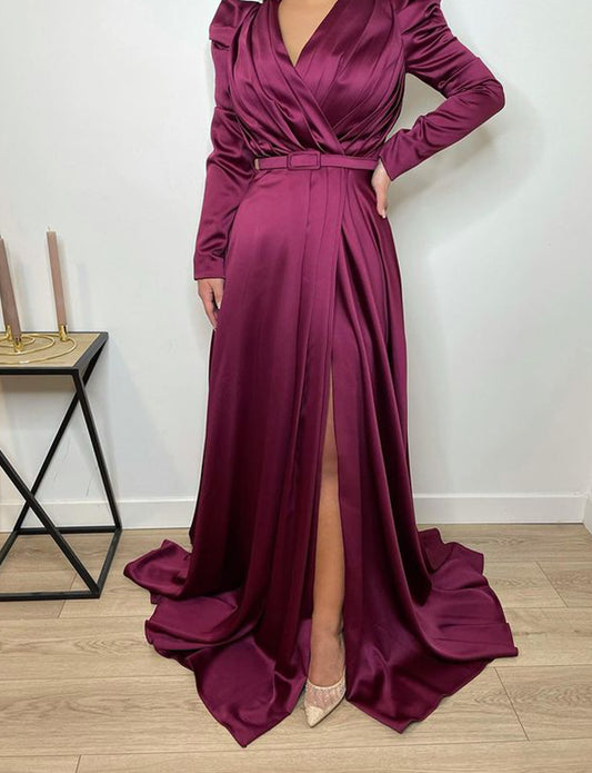 Robe de Soirée Formelle Violette à Manches Longues